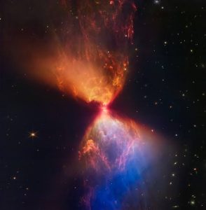 A Newborn Star Seen By JWST Beginning Life In The Center Of A Dusty Hourglass